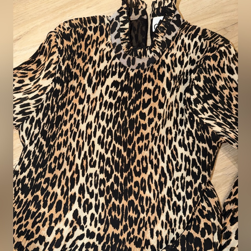 Ganni Leopard Pleated Georgette Dress - Picture 12 of 13